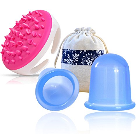 AestheticsPro Cellulite Removal Kit 3pcs Cup Set Anti Cellulite Body Massager Brush Mitt Hypoallergenic Cellulite Cups Set, Stress Reduction Fascia Wrinkle Myofacial Stimulator, Suction Collagen