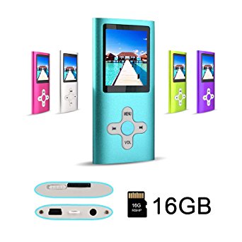 RHDTShop MP3 MP4 Player with a 16 GB Micro SD card, Support UP to 32GB TF Card, Portable Digital Music Player / Video / Media Player / FM Radio / E-Book Reader, 1.7" LCD Screen, (16G-Blue)