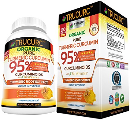 TRUCURC The Most Potent Organic 95% Turmeric Curcumin on Earth. Highest Potency Max 95% Curcuminoids w/ Bioperine Certified by QAI. Ultimate Joint Support & Pain Relief Non GMO Plant Veggie Capsules