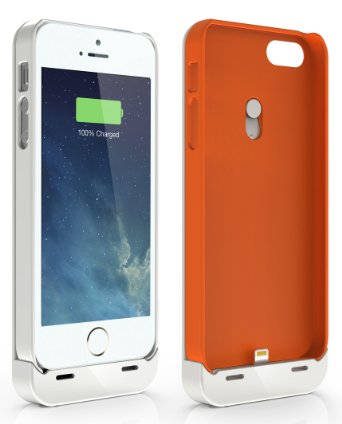 [MFI Certified] Jackery® Leaf 2400mah Premium Ultra Slim iPhone 5S Extended Battery Case Charger Case Power Bank for iPhone 5/5s and iPhone SE (White & Orange)
