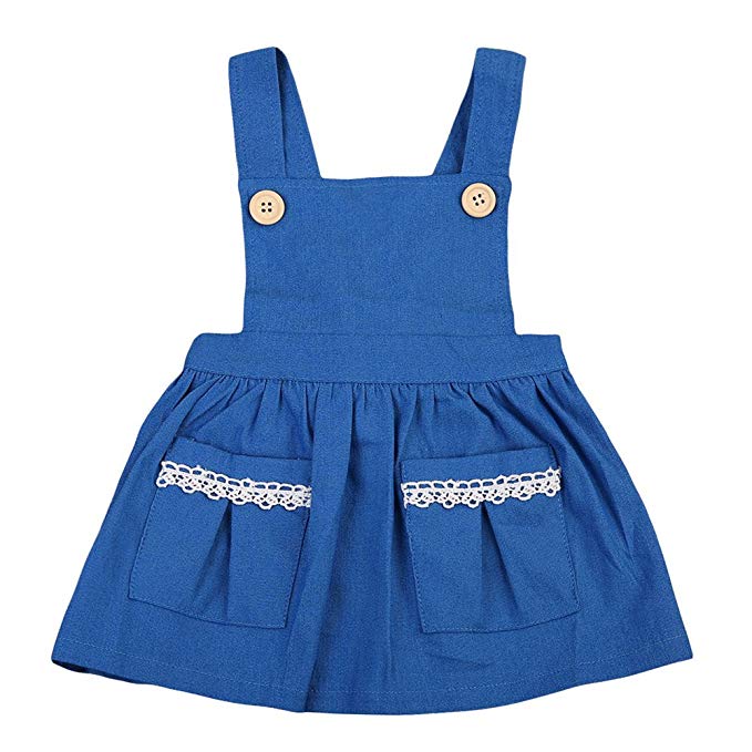 Canis Baby Girls Summer Denim Dress Overall Buttons Suspender Pleated Skirt With Pockets