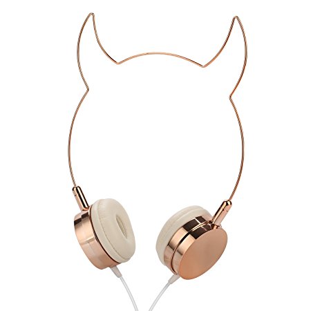 SOMOTOR Wired Headphone, Cool Devil Ox ear Cute Headphone On Ear Rose Gold