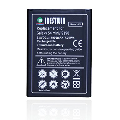 IBESTWIN S4 Mini Battery 3.8V 1900mAh Li-ion Battery Replacement for Samsung Galaxy S4 Mini, Galaxy SI V Mini I9190, I9195, I9197, I9192, Modeal: B500AE/EB-B500BE