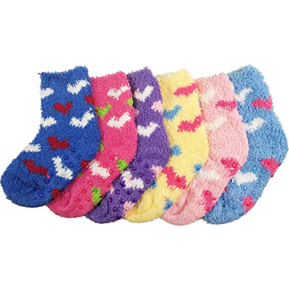 Fuzzy Socks For Kids Toddlers Non Skid Slipper Socks With Grips 6 Pairs