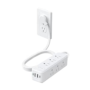 TROND Surge Protector Power Strip: 9 Widely Spaced AC Outlets with 20W USB C Charger Power Strip, 10ft Flat Plug Extension Cord, Wall Mount, Desk Charging Station, Office Hotel Dorm Essentials, White