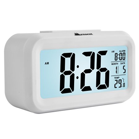 Alarm Clock with Big LCD Screen, Morning Clock with Gradually Stronger Sound Wake You Up Softly. Black Color. (white)