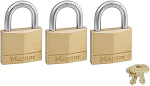 Master Lock 140TRI Solid Brass Padlock with Key, 3 Pack, Gold