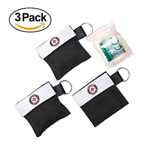 The #1 CPR Keychain Kit. Includes Pair of Gloves and One-Way Face Shield Mask (Pack of 3). Highly Durable, Portable and Effective! Standard Survival Pro (Black)