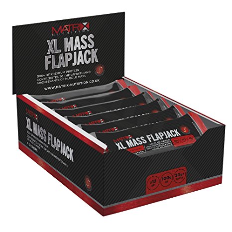 Matrix Nutrition XL Mass Protein Flapjack - Chocolate Deluxe Flavour - 12 x 100g Muscle Weight Gain Bar