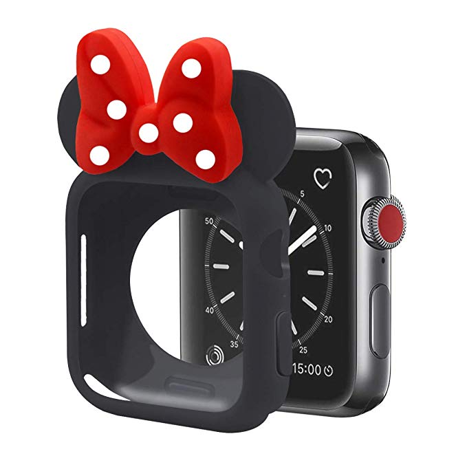 SPCEUTOH iWatch Case Series 4 for Apple Watch 40mm Nike ,Sport,Edition All Models,Polka Dots Cartoon Mouse Ears Rugged Protective Slim Shock Resistant TPU Watch Case (Black Red)