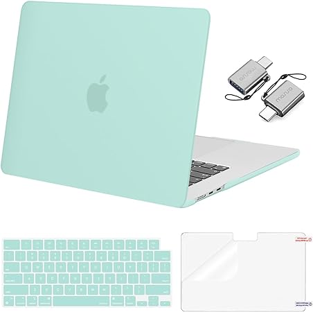 MOSISO Compatible with MacBook Air 15 inch Case 2023 2024 Release M3 A3114 M2 A2941 Liquid Retina Display Touch ID, Plastic Hard Shell Case&Keyboard Cover&Screen Protector&Type C Adapter, Mint Green