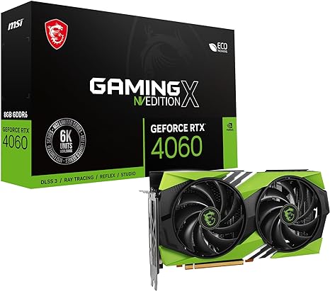 MSI Gaming GeForce RTX 4060 8GB GDRR6 128-Bit HDMI/DP Nvlink TORX Fan 5.0 Ada Lovelace Architecture Graphics Card (RTX 4060 Gaming X NV Edition 8G)