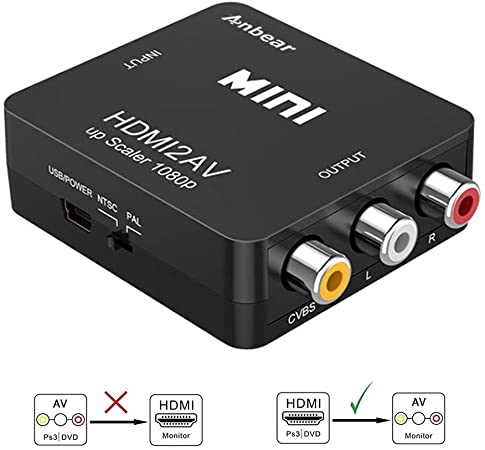 HDMI to RCA, Anbear HDMI to CVBS 3 RCA Composite 1080p Video Audio Converter Adapter Supports PAL/NTSC for Xbox, Apple TV,TV Stick, Roku, Chromecast, PC, Laptop, DVD and More.