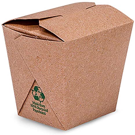Made in USA 100-Count Recycled Brown Kraft 8 oz Chinese Take Out Boxes, Leak and Grease Resistant, Pre-Assembled and Microwave Safe (2.75" X 2.5" X 2.75")