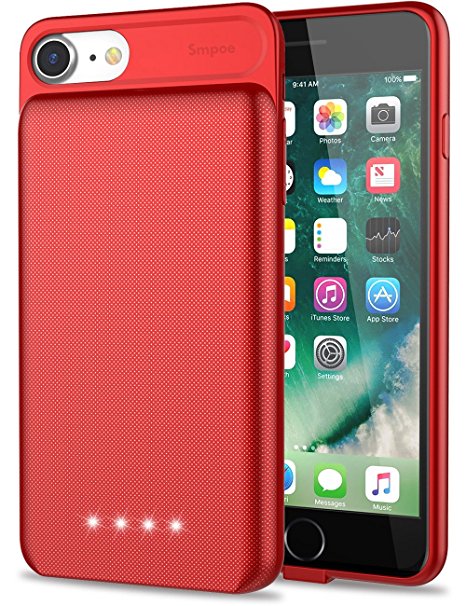 [3500mAh] iPhone 7 / 8 Battery Case,Smpoe Ultra Slim Rechargeable Portable Charging Case for iPhone 8 / 7 / 6 / 6S External Battery Backup Case / Extra 130% Battery (4.7"- Red)