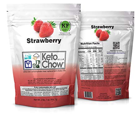Keto Chow Ultra Low Carb Meal Replacement Shake, complete nutrition for Ketogenic Diet (Strawberry 2.1, 21 Meals)