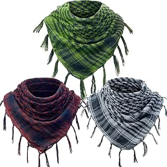 3 Pieces Shemagh Keffiyeh Scarf Turban for Men Arab Turban Plaid Fringe Scarves for Tactical Outdoor Camping Accessory Unisex