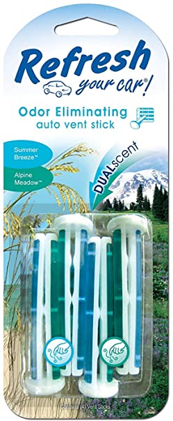 Refresh Your Car! E300888902 Dual Scent Vent Stick, Alpine Meadow and Summer Breeze, 4 Per Pack