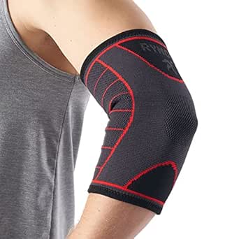 Rymora Fitness Elbow Brace- L, Compression Support Sleeve for Tendonitis, Tennis Elbow, Golf Elbow Treatment, Weightlifting & Weak Joints - Reduce Joint Pain During Any Activity!