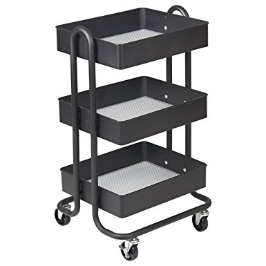 ECR4Kids 3-Tier Metal Rolling Utility Cart - Heavy Duty Mobile Storage Organizer, Black