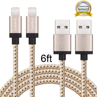 Cablex 2Pack 6FT iPhone Charger Nylon Braided Lightning to USB Cable Data Sync and Charging Cable Cord for Apple iPhone6/6s/6 plus/6s plus, 5c/5s/5/SE, iPad Air/Mini, iPod Nano/Touch iOS 9 (Gold)