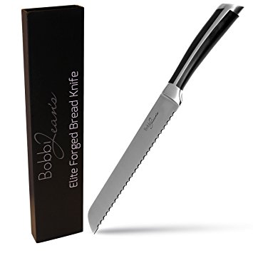 Forged Bread Knife by Bobbi Jean's | 8 inch Stainless Steel Serrated Blade with Gift Box