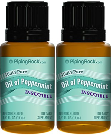 Piping Rock Oil of Peppermint Ingestible 100% Pure 2 Dropper Bottles x 0.51 fl oz (15 mL) Dietary Supplement