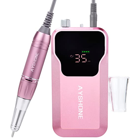 Ayshone Rechargeable Nail Drill 35000RPM Portable Electric Nail File,Professional Nail Drill Machine with 6 Bits Manicure Sets for Nail Art Salon Nail Tech Home DIY (Pink)