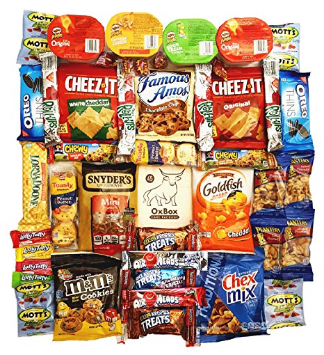 OxBox Care Package of Ultimate Sampler Mixed Bars, Cookies, Chips, Candy Snacks for Office, Meetings, Schools, Friends & Family, Military, College, Fun Variety Pack (45 Count)