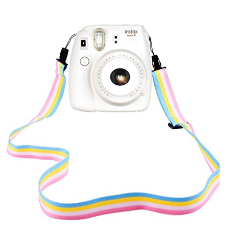 Elvam Camera Neck Shoulder Strap Belt in Rainbow Blue Yellow White Pink Color for Digital Camera / Fujifilm Instax Camera Mini 8 / Mini 8  / Mini 7s / Mini 25 / Mini 50s / Mini 90