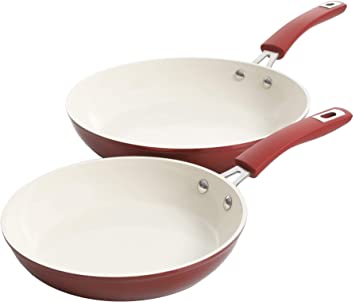 Kenmore Arlington Nonstick Ceramic Coated Forged Aluminum Induction Cookware, Fry Pan Set, Metallic Red