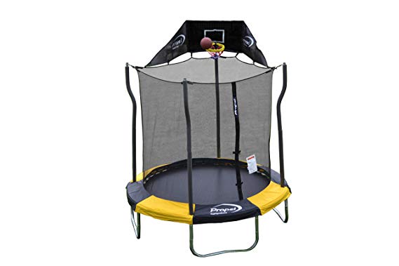 Propel Trampolines Indoor/Outdoor Trampoline with Enclosure, 7-Feet Round by 86-Inch Tall, Yellow and Black Frame Pad