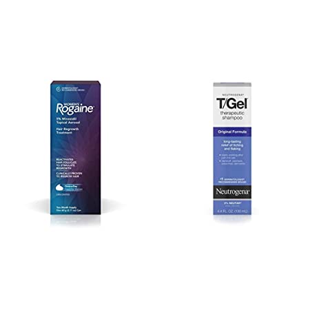 Women's Rogaine 5% Minoxidil Foam Topical Treatment for Hair Regrowth, Thinning and Loss, 2-Month Supply+ Neutrogena T/Gel Original Therapeutic Shampoo,Flaky Scalp, 4.5 fl. Oz