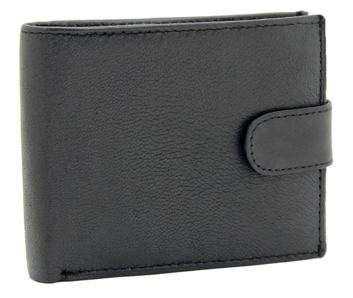 Men's Soft Real Leather Money Wallet Credit Card Holder, ID Window & Side Secure Zip Coin Pocket