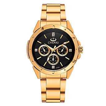 Fq-304 Golden Stainless Steel Men's Luxury Wrist Watches for Man Black Face