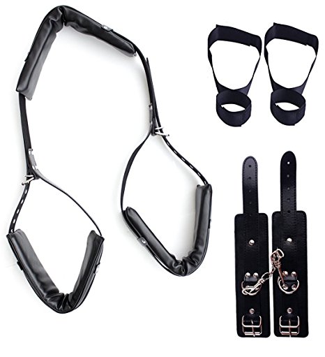 Thigh and Cuff Restraint Set From Primal Juice, Leather Bundle for Sexy Adult Role Play, with Comfortable Easy to Access Sling Spreader and Ankle Fur, for BDSM and SM, Enhance your Sex Life Today!