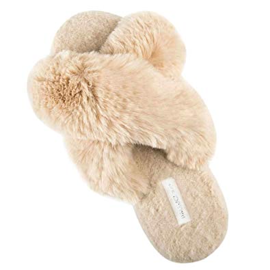 Women's Cross Band Soft Plush Fleece House/Outdoor Slippers