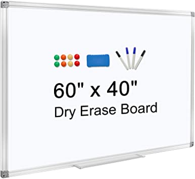 Dry Erase Board for Wall 60" x 40" Aluminum Presentation Magnetic Whiteboard with Long Pen Tray, Wall-Mounted White Board for School, Office and Home