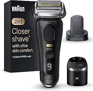 Braun Series 9 PRO  9590cc, Rasoir Électrique Pour Homme, Système 2-En-1 Avec Tête De Massage ProComfort Pour Pré-Rasage, Station SmartCare, Étanche, 60 Min D'autonomie, Fabriqué En Allemagne, Noir