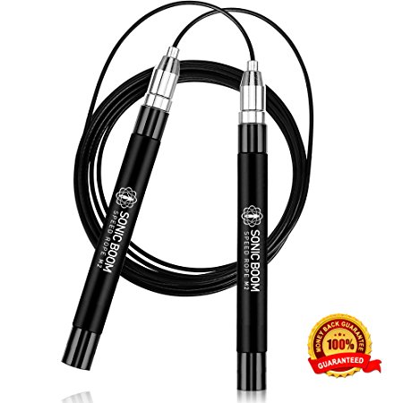 Sonic Boom M2 High Speed Jump Rope - Patent Pending Self-Locking, Screw-Free Design – Weighted, 360 Degree Spin, Silicone Grip with 2 Speed Rope Cables for Crossfit, Home Workout, & More