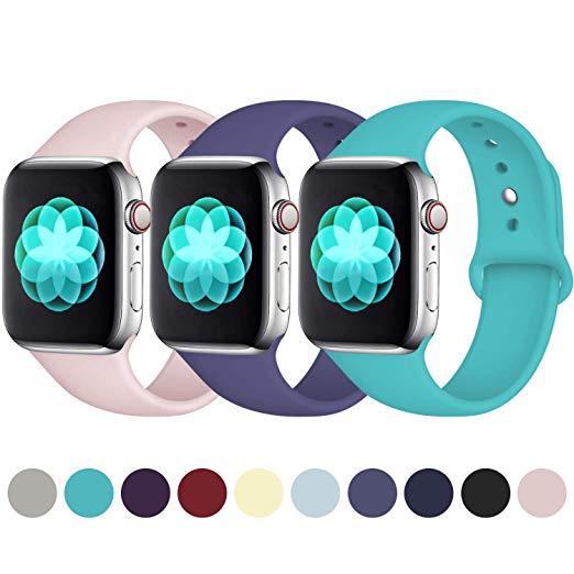 ilopee Band Compatible with Apple Watch 38mm 40mm 42mm 44mm, Waterproof Durable Silicone Sport Strap for iWatch Series 4 3 2 1 for Women/Men, Multi Colors Available, S/M M/L