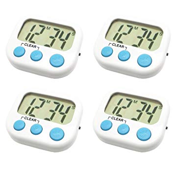 4 Pack Digital Kitchen Timer Magnetic Back Big LCD Display Loud Alarm Minute Second Count Up Countdown With ON/OFF Switch For Kitchen, Homework, Exercise, Game(4 White)