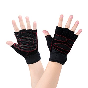 Exercise Gloves - Sport Mitten Gloves for Men Fitness Heavy Duty Training Weight Lifting Croffit Palm Workout Half Finger Gym Boxing Gloves with Wrist Support