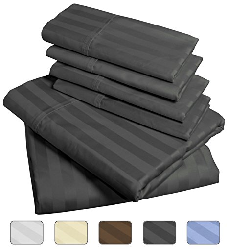 American Pillowcase - Luxury King Size Bed Striped Sheet Set - 100% Egyptian Cotton, 540 Thread Count - Deep Pocket With Wrinkle Guard (Color: Gray)