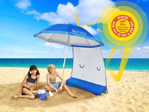 Superior Sun Protection, Ultra Lightweight ezShade 7' Beach Umbrella & Sunshield Combo, Blocks 99% UVA/UVB, Doubles Your Shade and Keeps You Cooler