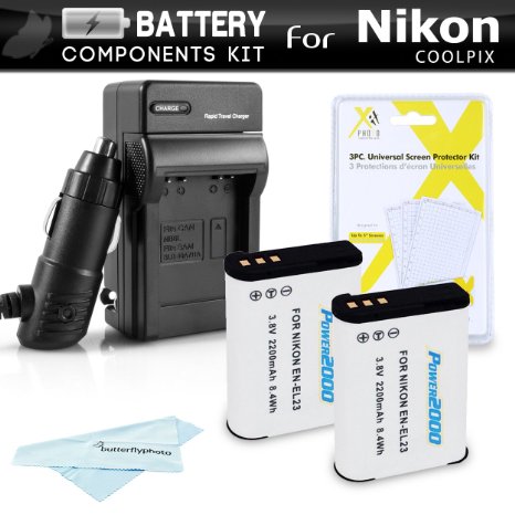 2 Pack Battery And Charger Kit For Nikon COOLPIX P900, P610, P600, B700 Digital Camera  Includes 2 Extended Replacement (2200Mah) EN-EL23 Batteries   Ac/Dc Rapid Travel Charger   Screen Protectors