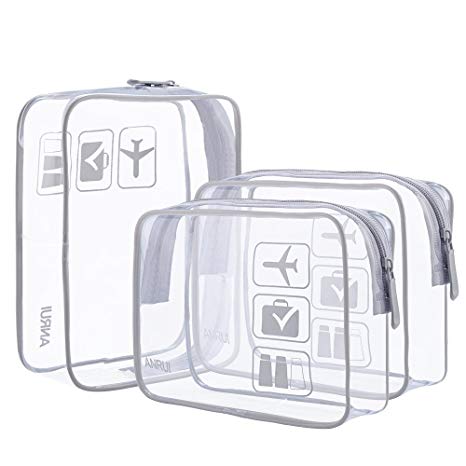 ANRUI Clear Toiletry Bag TSA Approved Travel Carry On Airport Airline Compliant Bag Quart Sized 3-1-1 Kit Travel Luggage Pouch 3 Pack