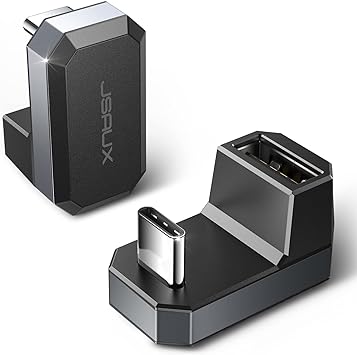 JSAUX 180° USB-C to USB Adapter 2 Pack, 180 Degree Angle Type C Male to USB-A Female OTG Adapter, Compatible with ROG Ally, Steam Deck, Switch, Laptop, Tablet, Mobile Phone and More - Grey