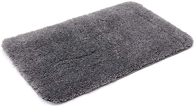 30X20 Inch Bathroom Shower Mat with Super Slim Polyester Fabric Anti Slippery Bath Rugs Which is Machine Washable and Water Absorbent Fuzzy Mat,Grey