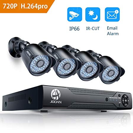 JOOAN 8 Channel 1080N DVR 4x720P HD-TVI Indoor/Outdoor IP66 Waterproof Bullet Cameras with IR Night Vision LEDs Home CCTV Video Surveillance Kits No Hard Drive
